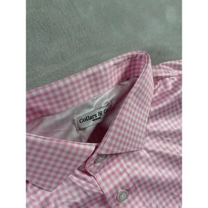 Collars & Co Polo Shirt Mens Medium Pink White Windowpane Check Golf Tennis